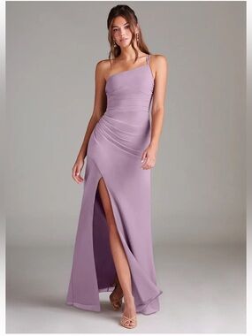 Azazie Eren: Wisteria Sheath One-Shoulder Chiffon Dress with Side Slit